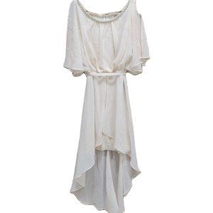 Asymmetrica Boutique Cream Pink Mini Dress